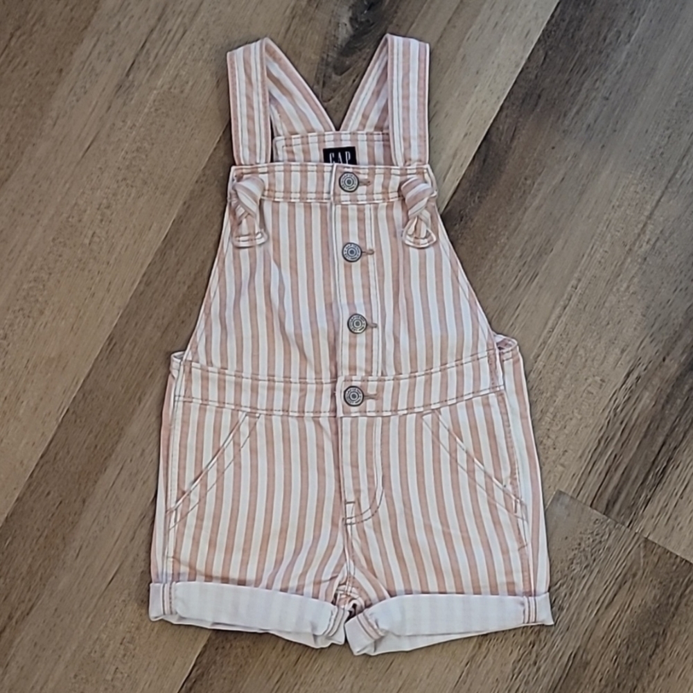 NWOT GAP Baby Striped Overalls Shorts Pink White 18-24m